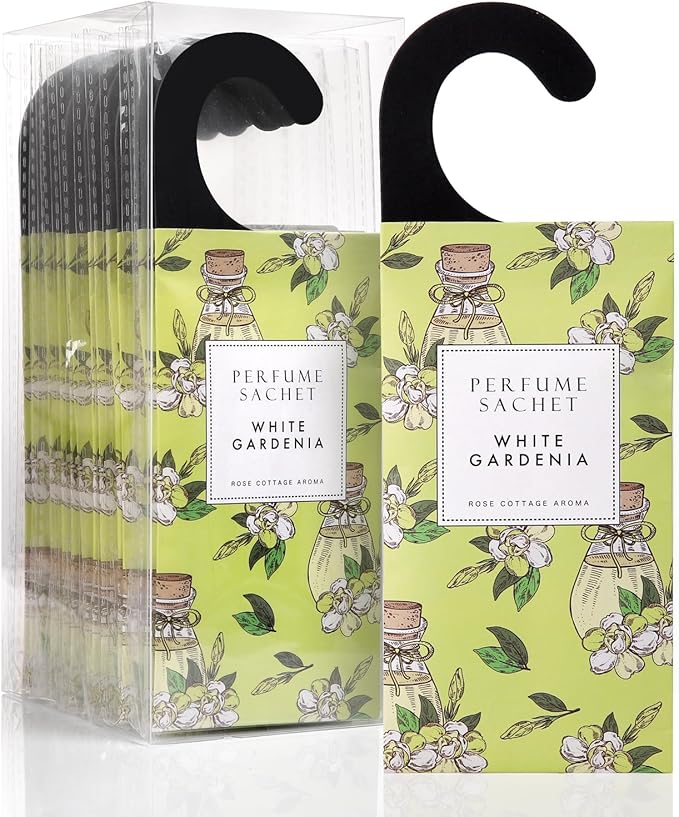 ROSE COTTAGE Large 12 Packs White Gardenia Hanging Closet Deodorizer Air Freshener Long Lasting Scented Sachets Smell Goods for House