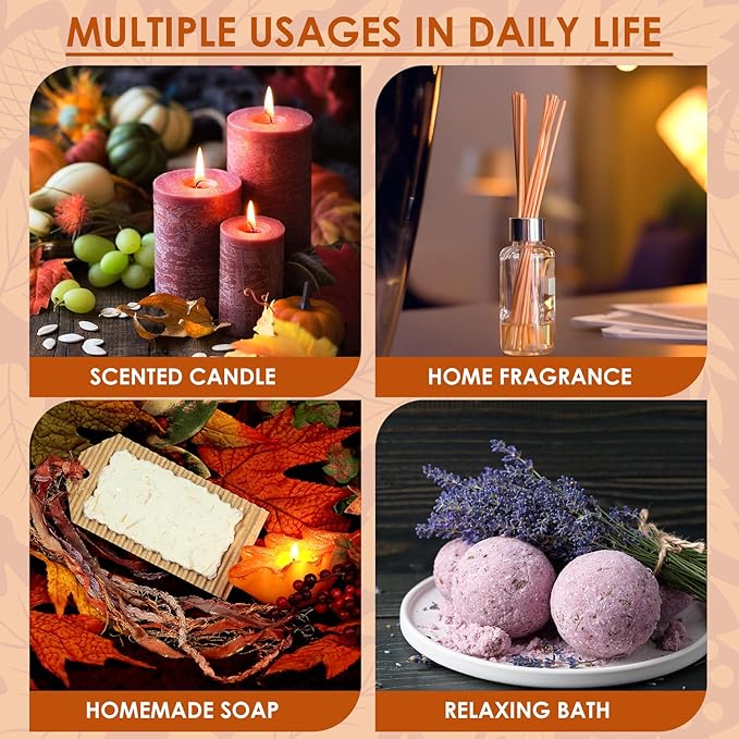 Autumn Fragrance Oil Set, ARVIDSSON Fall Essential Oils for Diffuser and Candle Making, Pumpkin Spice, Cinnamon, Spiced Cider, Snickerdoodle, Autumn Wreath, Pine, Cozy Scented Oils