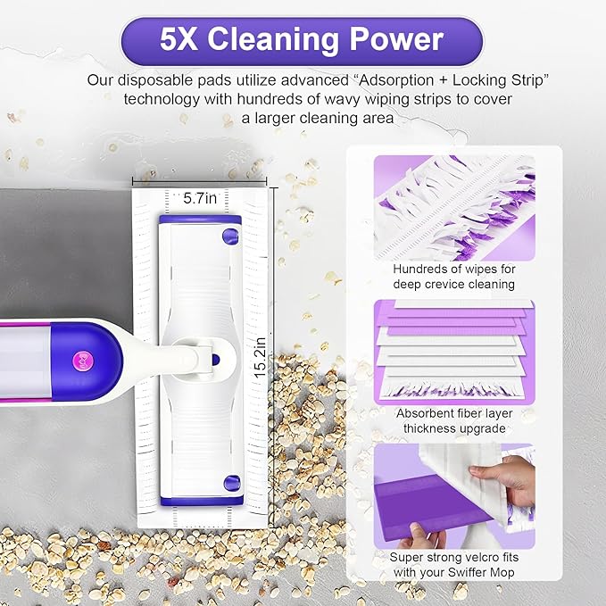 25 Pcs 5X Cleaning Power Mop Pads for Swiffer Power Mop, Multi-Surface Mopping Pad Refills for Floor Cleaning
