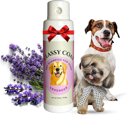 Dry Shampoo & Coat Deodorizer for Dogs (Lavender) | Waterless No-Rinse Squeeze Bottle Powder Formula | Calming Lavender Scent | Talc and Alcohol Free | Safe for Sensitive Skin | Made in USA