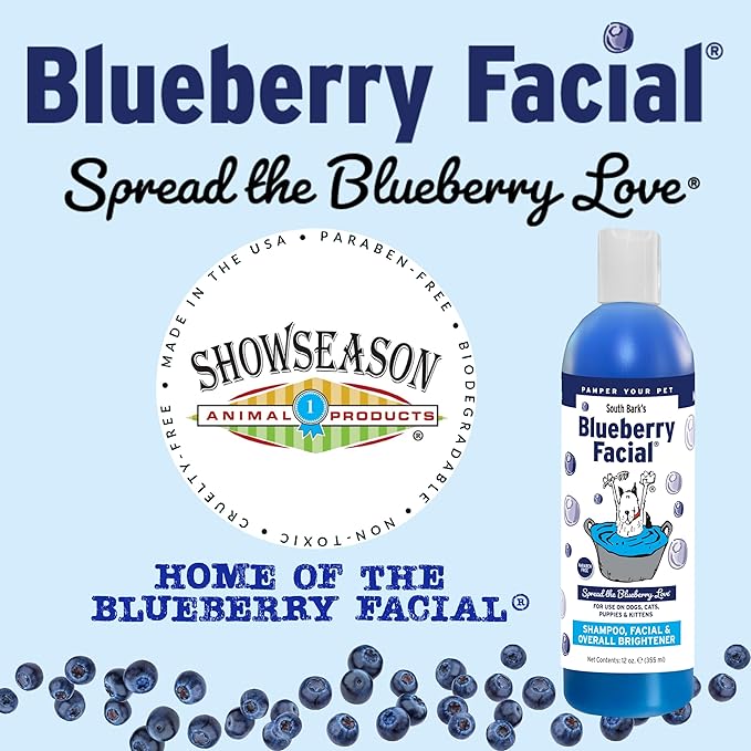 South Bark's Blueberry Facial® Pet Shampoo 12 oz. | Brightener & Tear Stain Remover, Long-Lasting Odor Eliminator, Cruelty-Free, Paraben-Free, Made in The USA, for Dogs and Cats