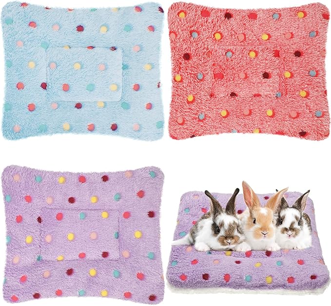 Jetec 3 Pcs Bunny Guinea Pig Beds Soft Bunny Mats Warm Guinea Pig Mat Small Animal Winter Bed Pads Fleece Sleeping Pads for Indoor Rabbit Hamster Squirrel Hedgehog Chinchilla Ferret(Dots)