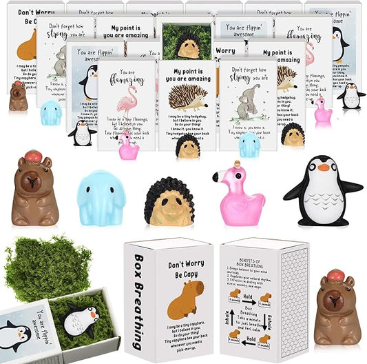 25 Set Employee Appreciation Gifts Bulk Coworkers Thank You Desk Pets Holiday Small Cute Emotional Support Resin Ornaments Card Box for Women Men Adults Office (Capybara)