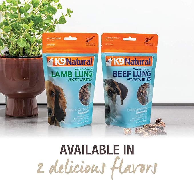 K9 Natural, Freeze-Dried Single Ingredient Dog Treats, High-Value, Low-Calorie Protein Bites for Active Dogs, Healthy Dog Training Treats, Grain-Free Reward, Beef Lung, 2.1oz