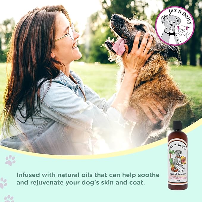 Jax n Daisy Tropical Pawadise Coconut Pineapple Dog Conditioner- Dog's Skin & Coat Conditioner for Grooming & Cleaning, Dog Bath Supplies with Light Tropical Scent of Coconut & Pineapple.