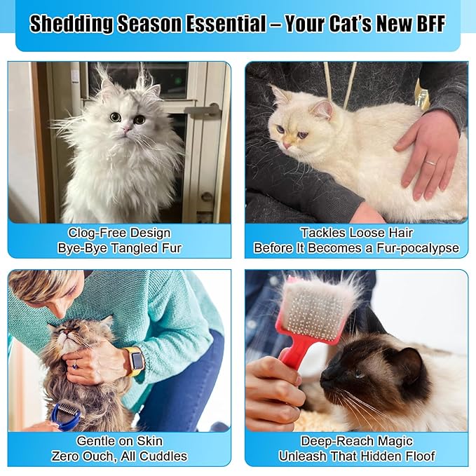 2PCS Flea Comb for Cats & Dogs – Magic Self-Cleaning Cat Grooming Brush with Stainless Steel Teeth, Cat Combs for Fleas and Ticks, Indoor Pets, Fine Tooth Comb for Kittens