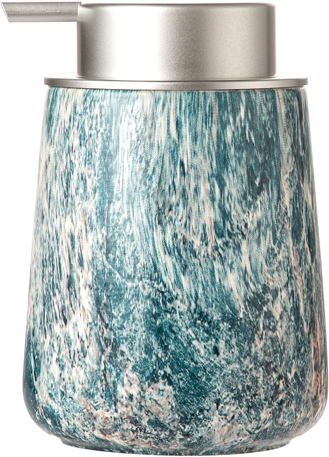 Enra Ceramic Hand Soap Dispenser,12 oz Blue Lotion Dispenser Bathroom Liquid Refillable Dish Soap Dispenser for Bathroom Kitchen with Easy-to-Press Silver Pump (Blue Liquid Type)