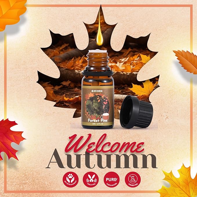 Autumn Fragrance Oils Set, AVEOIRA Fall Essential Oil Set for Diffuser, Candle, Soap Making, Pumpkin Spice, Forest Pine, Spiced Cider, Cinnamon, Vanilla, Snickerdoodle, Scented Oils, 6x10ml