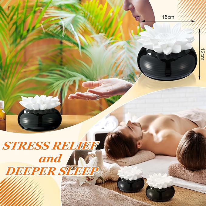 Honeydak 1 Pcs Flower Passive Essential Oil Diffuser Stone White Ceramic Porcelain Floral Diffuser with Container Non Electric Handmade Decorative Tabletops Home Decoration Christmas (Daisy Flowers)