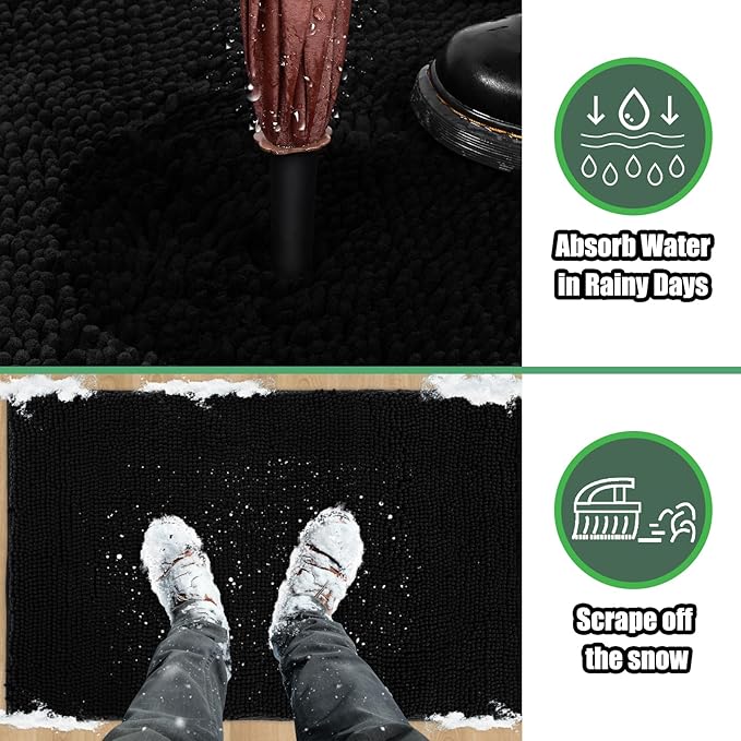 IM HOME Chenille Absorbent Outdoor Doormat 48" x 30", Washable Muddy Door Mats for Dog Non Slip Indoor Doormat Dog Mat for Muddy Paw Front Inside Doormats for Entryway Black