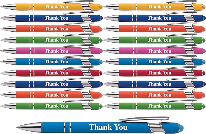 "Thank You" Premium Gift Stylus Pens For All TouchScreen Devices - Metal Soft Touch - 2 in 1 Combo Pen for Events, Parties, Employee Appreciation & More (20 Pack)