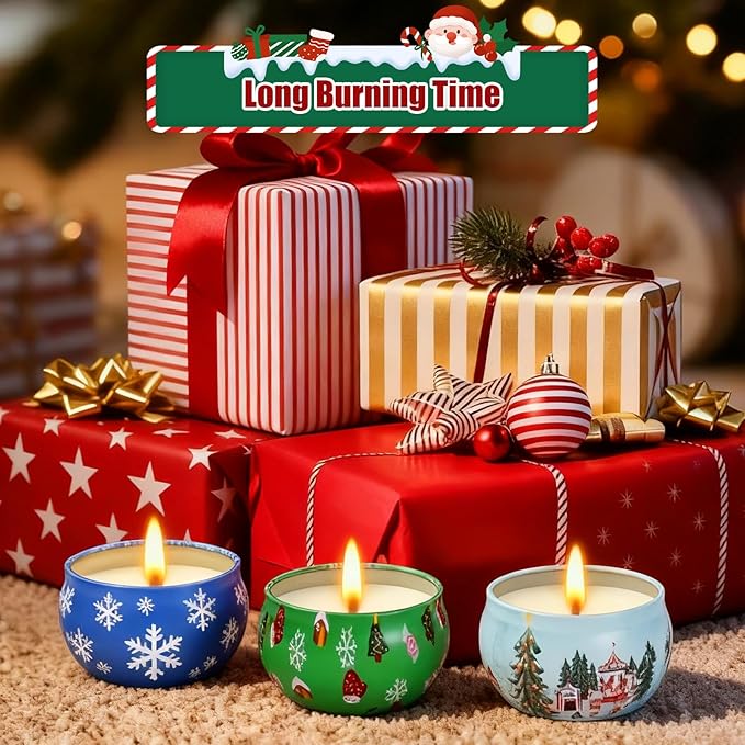 12 Pack Christmas Scented Candles with Natural Soy Wax, Long Lasting Aromatherapy Soy Candles for Home Scented, Christmas Candles Gift Set for Women & Friends
