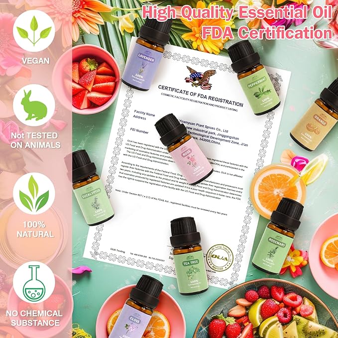Aromatherapy Essential Oils Set, Pure Essential Oils for Diffusers for Home Care, Skin, Candle Making 8pcs -Peppermint, Lavender, Eucalyptus, Tea Tree, Rose, Rosemary, Clove, Orange 10 ML