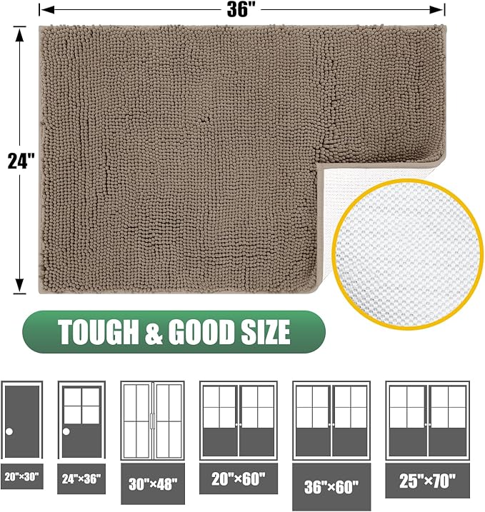 IM HOME Chenille Absorbent Outdoor Doormat 60" x 36", Washable Muddy Door Mats for Dog Non Slip Indoor Doormat Dog Mat for Muddy Paw Front Inside Doormats for Entryway Beige