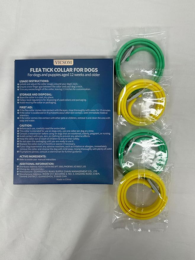 4 Pack Flea Collar for Dogs, Flea and Tick Collars for Dogs, 32 Months Flea and Tick Prevention for Dog, Dog Flea and Tick Treatment, Water-Resistant & Adjustable Flea Collar - Green&Yellow