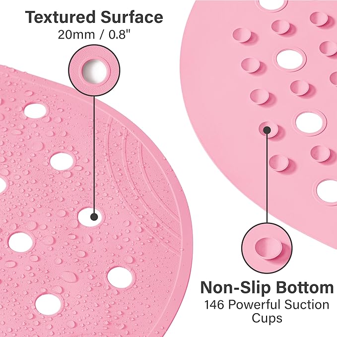 Rubber Bathtub Mat Shower Mat Non-Slip, 31x14 Inch, Bath Tub Floor Mat with Suction Cups and Drainage Holes, Pink
