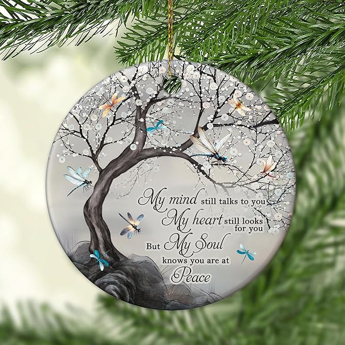 Hyturtle Dragonfly Memorial Ornament - Ceramic Remembrance Keepsake with Tree and Quote - Bereavement Sympathy Gift for Loss of Loved One - 3 Inch Christmas Ornament Memorial 5