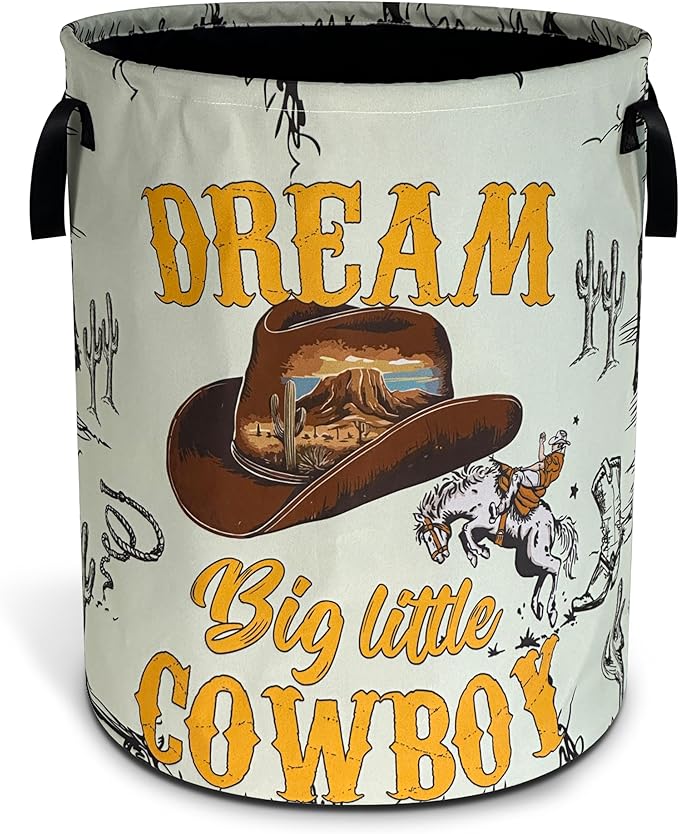 Western Cowboy Laundry Basket Oxford Cloth Cowboy Hat Desert Laundry Hamper With Handle Foldable Portable Clothes Storage Basket 18.9 X 16.5 In Storage Bag For Laundry Room/Bathroom/Bedroom