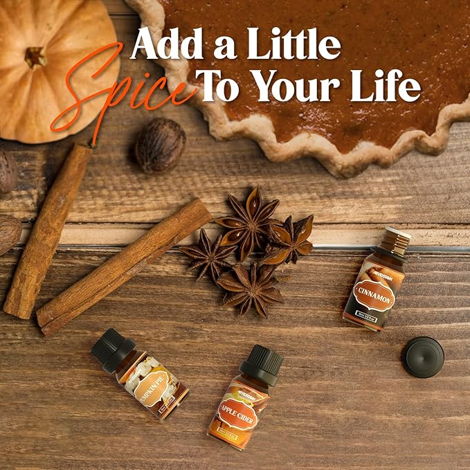Autumn Spice Essential Oils Set, ARVIDSSON Fall Essential Oil for Diffuser - Cinnamon, Pumpkin Pie, Harvest Spice, Apple Cider, Gingerbread, Snickerdoodle, Cozy Fragrance Oils