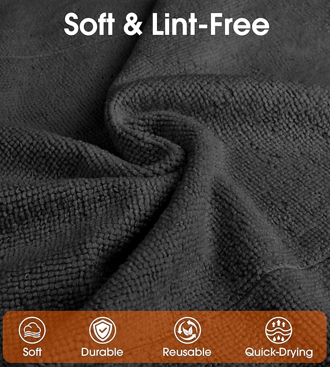 Roll of Microfiber Cleaning Cloth –100 Pack, Tear Away Microfiber Towels, Reusable, Washable, Scratch-Free, Cleaning Supplies,Kitchen Towels for Car, Home, Kitchen, Glass, Dishes(Black)