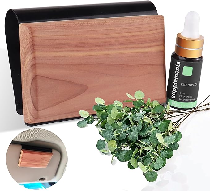 Gift Boxed Car Air Freshener – Long-Lasting Fragrance for 90+ Days – Wooden Car Diffuser – 8 Scents Available – Includes 1 Bottle of 5ML Essential Oil Refill – 0.17 FL OZ (Eucalyptus)