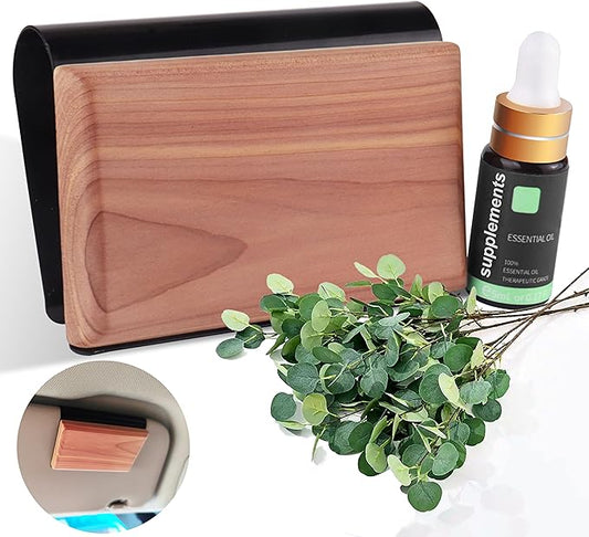Gift Boxed Car Air Freshener – Long-Lasting Fragrance for 90+ Days – Wooden Car Diffuser – 8 Scents Available – Includes 1 Bottle of 5ML Essential Oil Refill – 0.17 FL OZ (Eucalyptus)