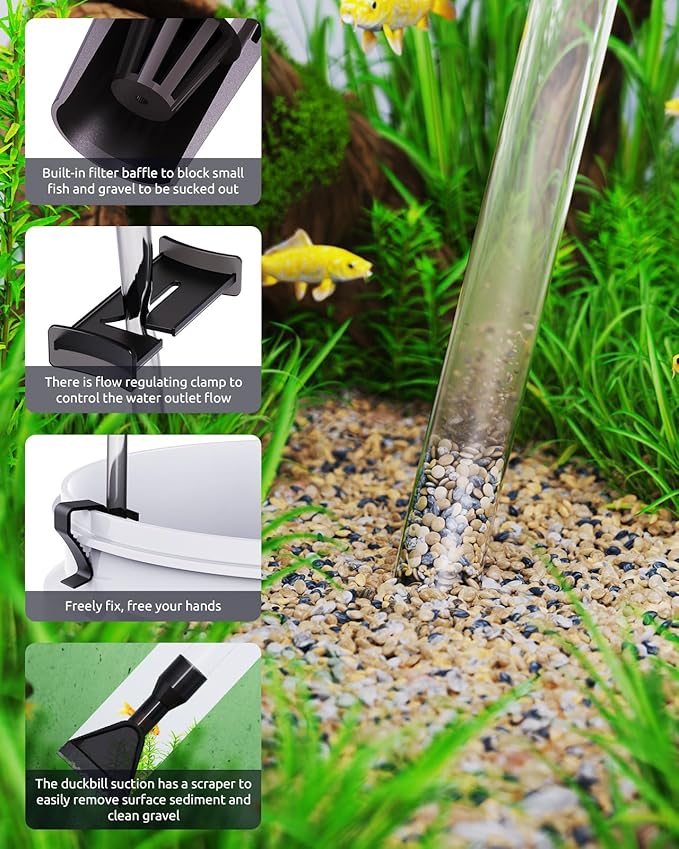 Aquarium Vacuum Gravel Cleaner Adjustable, Aquariums Siphon Fish Tank Cleaner, Manual Python Water Changer with Air Push Button, Fishtank Vacuums Cleaning Kit for Suck Manure Wash Sand