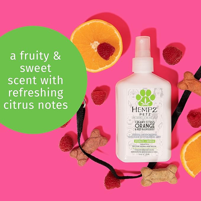 Hempz Petz Dog Cologne, Creamy Citrus Orange & Red Raspberry, 8.5 fl. oz. - Hydrating Puppy Perfume
