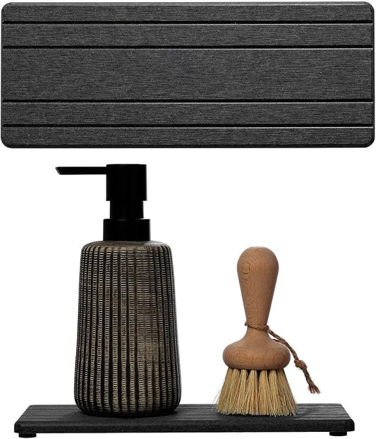 2PCS Diatomite Quick Stone Drying Tray Mat For Bathroom & Kitchen Counter, Instant Dry Water Absorbent Drink Bar Coaster,Vanity Sink Caddy Organizer,Dish Soap Sponge Holder, Dark Gray,9"x3.5"