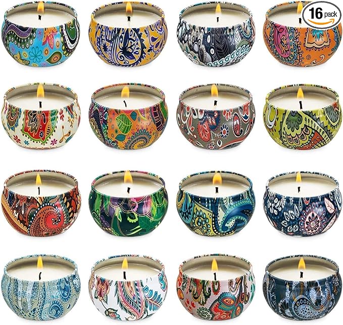 16 Pack Scented Candles Gift Set for Woman, Jar Candle, 2.5 oz Soy Wax Tin Candle-Ideal Gift for Travel Home Décor