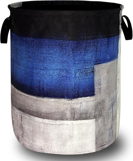 Abstract Blue Grey Striped Laundry Basket Foldable Colorful Laundry Hamper With Handle Oxford Cloth Portable Clothes Storage Organizer Basket 18.9"x16.5"Laundry Bag For Laundry Room/Bedroom/Bathrooms