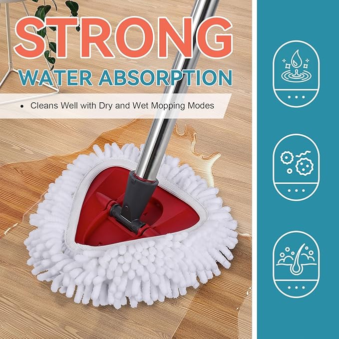 3 Pack Spin Mop Heads Replacements for Ocedar Easywring 1 Tank System Mop Replace Head Attachments, Microfiber Chenille Mop Pad Spin Mop Refill for O Cedar Mop Head