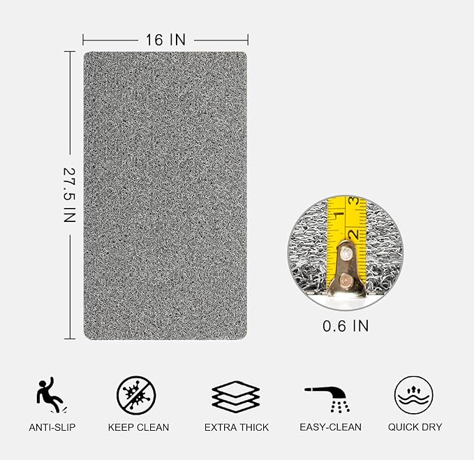 Non Slip Bathtub Mat, Anti Slip Bath Mat 0.6" Extra Thick, Quick Dry Bath Tub Anti Slip Shower Mat, Loofah Non-Slip Bath Mat for Tub Bathroom Pool Kitchen Entryway Home Hotel(Grey 16x27)