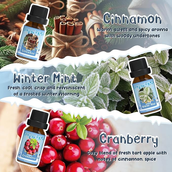 Winter Essential Oils Set, ARVIDSSON Holiday Fragrance Oil for Diffuser, Cinnamon, Christmas Wreath, Apple Cider, Gingerbread, Cranberry, Winter Mint Scented Oils for Home