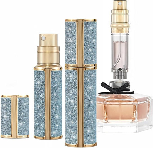 AE00BL Sparkling Travel Perfume Bottle, 5ml Mini Perfume Atomizer Sprayer, Glitter Diamond Pump Fill Perfume Bottle for Traveling, Vacation & Bussiness (Sparkling Blue)