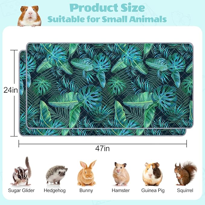 2 Pack Guinea Pig Bedding, Washable Guinea Pig Cage Liner Reusable Guinea Pig Mat Waterproof Guinea Pig Bedding for Cage, Super Absorbant Guinea Pig Pee Pads for Small Animals Hamster Rabbit Squirrel