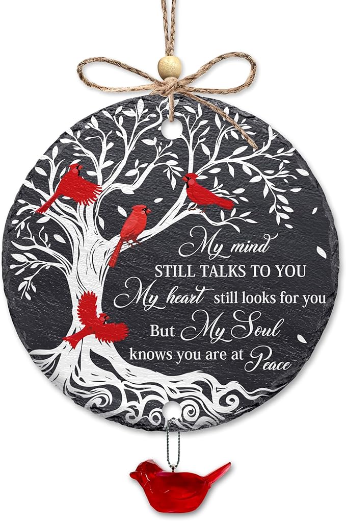 Hyturtle Cardinal Memorial Ornament - My Mind Still Talks to You 4" Stone Ornament - Sympathy Gift for Loss of Loved One - Memorial Hanging Home Decorations Ornaments Memorial 3