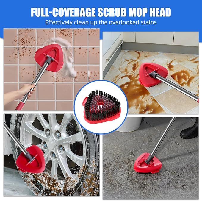 4 Pack Spin Mop Replacements Heads Compatible for Oceda RinseClean 2-Tank System,Microfiber Spin Mop Refills Head,1 Gray Mop Scrub Brush + 1 Mop Base + 4 Pack Easy Cleaning Mop Head Replacement