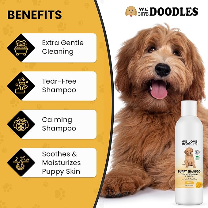 We Love Doodles Puppy Shampoo & Conditioner and Pin Brush | Oatmeal Bathing | Sensitive & Itchy Skin Wash | Brush for Grooming Pet Hair | Brush for Shedding and Removing Loose Fur | Made in USA