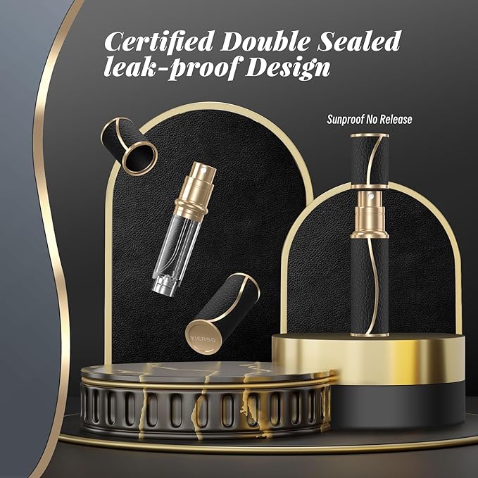 10ml Perfume Travel Refillable Atomizer,Genuine Leather Bottom Filling Perfumes Bottle,Mini Fragrances Dispenser,Portable Cologne Sprayer Pocket Size for Plane Trip Gift 0.34oz (Black)