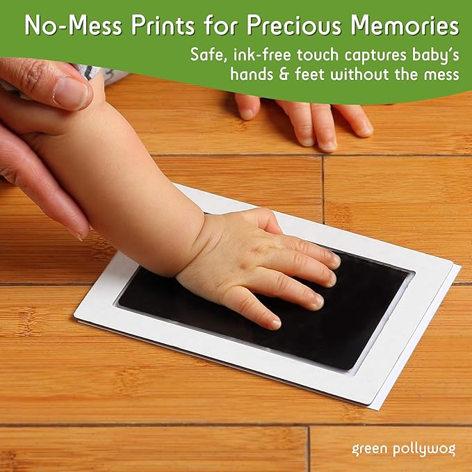 Green Pollywog Clean Touch Inkless Pad | Non-Toxic, Extra-Large | Baby Handprint and Footprint Kit | Safe Ink for Newborns | Paw Print Stamp for Dogs