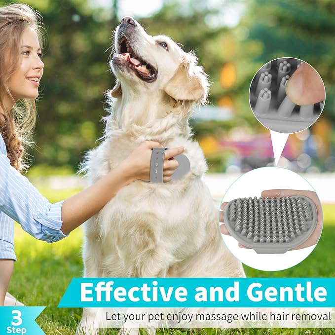 Comotech 6PCS Dog Bath Brush & Dog Toothbrush | Adjustable Handle Shampoo Brush & Scrubber for Short & Long Haired Dogs & Cats | Effectively Solve Odor & Stain Removal Problems (Blue Green Gray)