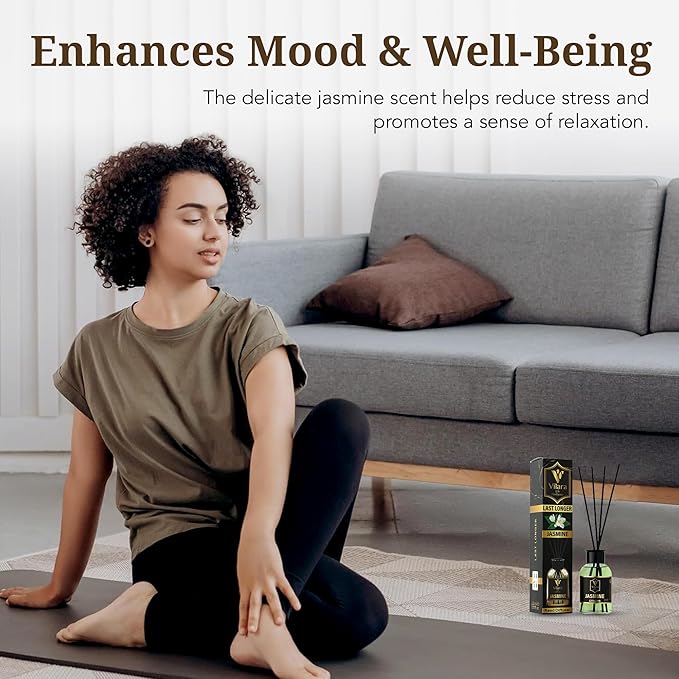 Luxury Reed Diffuser Set - 110ml Aromatherapy Diffuser with Natural Sticks, Aesthetic Room Decor, Long-Lasting Air Freshener for Home, Bathroom, and Office, Essential Oil Stick Diffuse (Jasmine Pack)