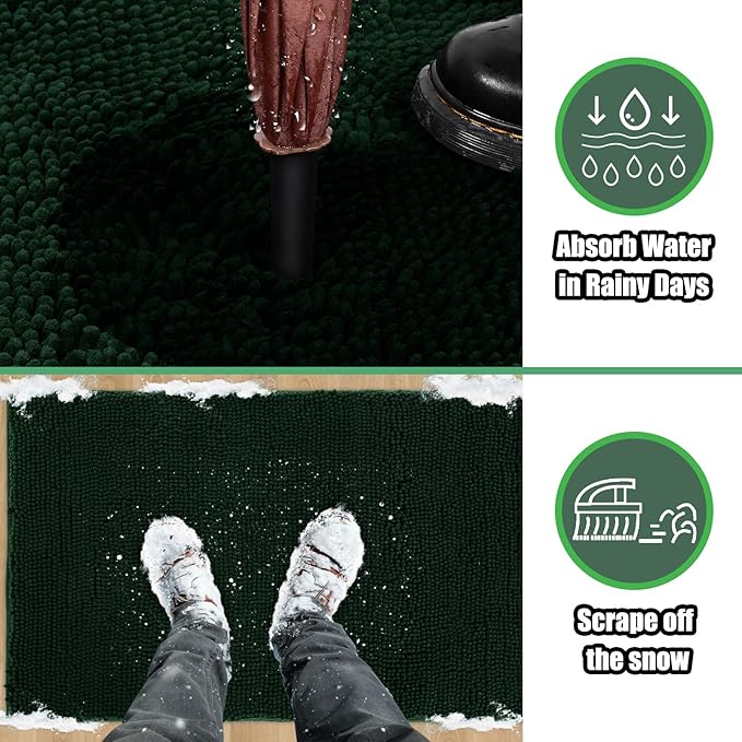 IM HOME Chenille Absorbent Outdoor Doormat 30" x 20", Washable Muddy Door Mats for Dog Non Slip Indoor Doormat Dog Mat for Muddy Paw Front Inside Doormats for Entryway Dark Green