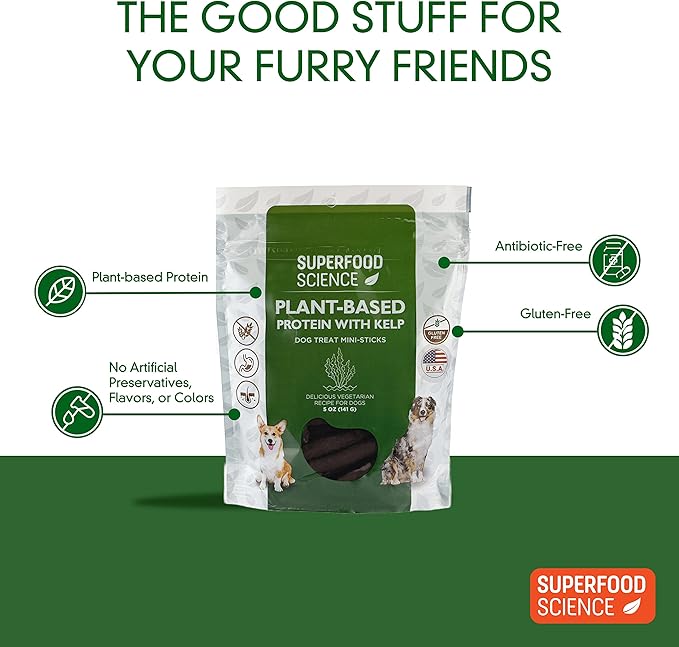 Hypoallergenic Healthy Dog Treats: Plant-Based Vegetarian Dog Snacks w/ Kelp, Sweet Potato, Chia, Flaxseed, Coconut Oil for Skin & Coat, Grain & Gluten-Free Vegan Protein Dog Treats Training, 5 oz