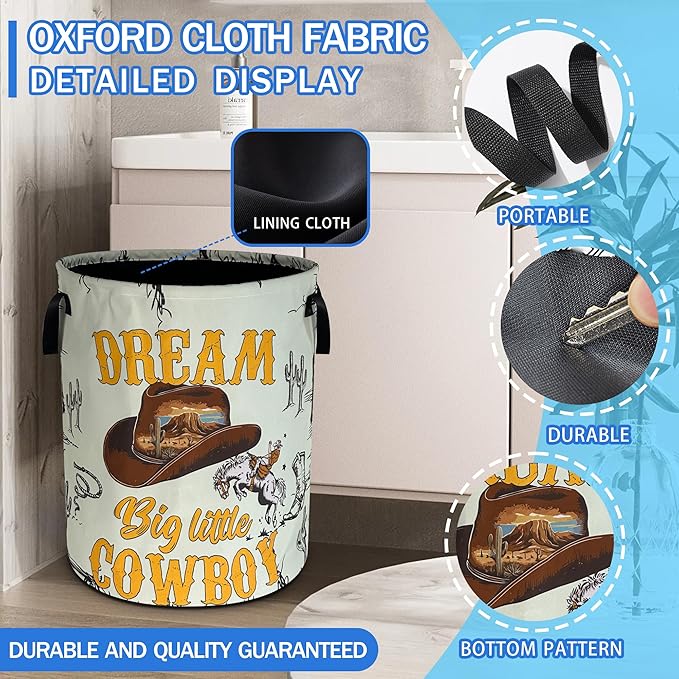 Western Cowboy Laundry Basket Oxford Cloth Cowboy Hat Desert Laundry Hamper With Handle Foldable Portable Clothes Storage Basket 18.9 X 16.5 In Storage Bag For Laundry Room/Bathroom/Bedroom