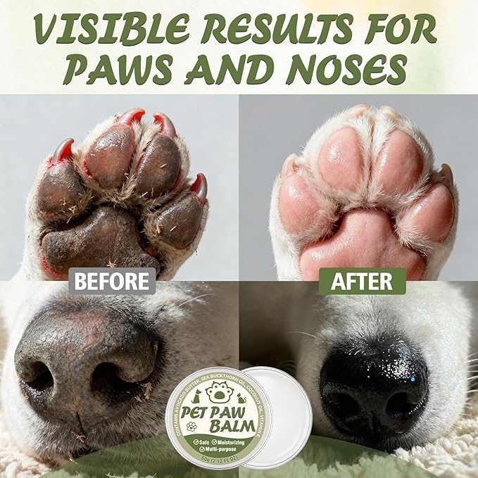 Dog Paw Balm, Paw Moisturizer for Dogs and Cats, Contains Coconut Oil, Nourishing and Moisturizing, Suitable for Dry, Cracked Paws and Noses, 60g