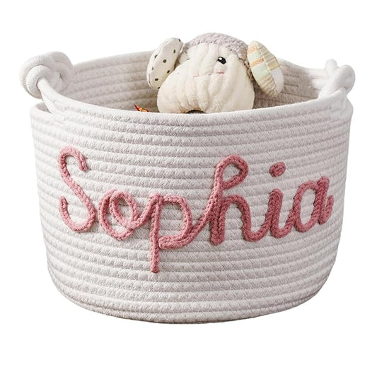 Custom Baby Gift Basket, Personalized Baby Show Gift Basket with Name, Children's Toy Storage Box, Rope Cotton Bag, Baby Name Basket, Newborn Baby Gift (Style 3)