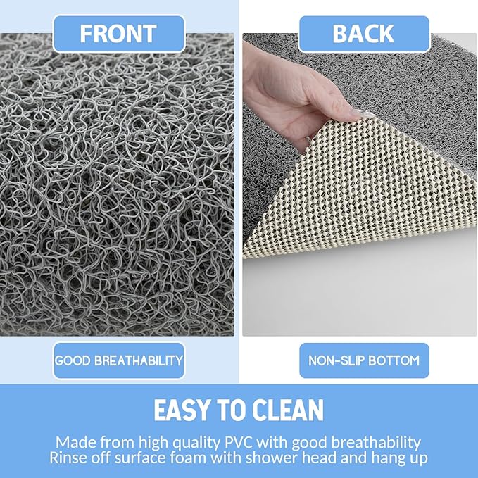 Non Slip Bathtub Mat, Anti Slip Shower Mat, Quick Drying Bath Tub Mats, Foot Scrubber Mat, Anti Slip Mat for Tub, Floor, Bathroom, Home, Kitchen, Hotel (Grey 32”x17”)