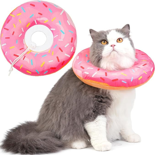 Cat Cone Collar Soft, Cat Recovery Collar for Wound Healing Cute Donut Adjustable Kittens Cones to Stop Licking Comfortable Lightweight Neck Elizabethan Collars for Cats Kittens After Surgery